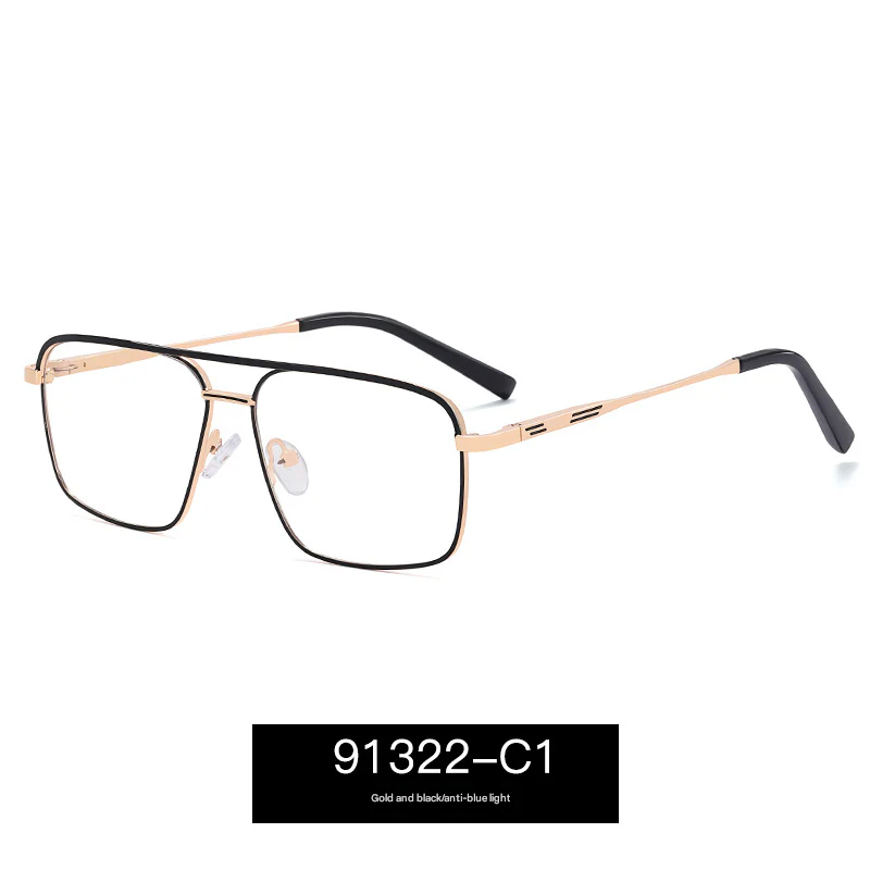 Men’s Double Beam Metal Blue Light Glasses – Business Style Anti-UV Myopia Optical Frames