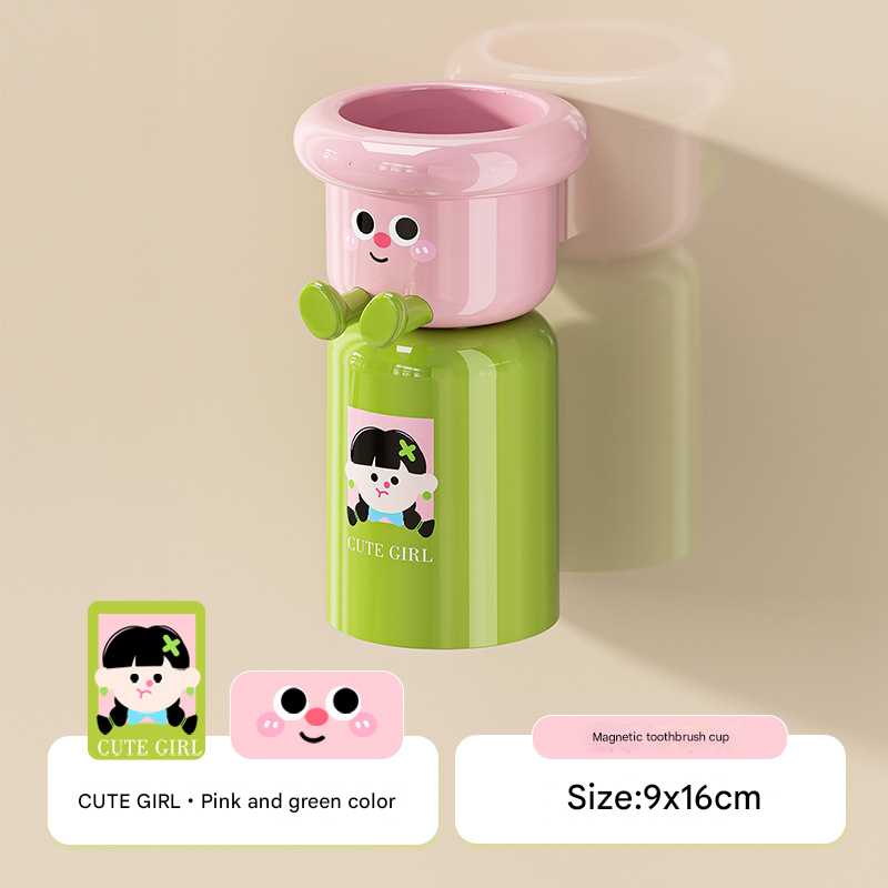Magnetic Toothbrush Holder with Mouthwash Cup – Double-Layer Design