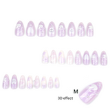 Luxury 3D Swan Almond Press-On Nails – Medium Glue-On with Pearls & Bows