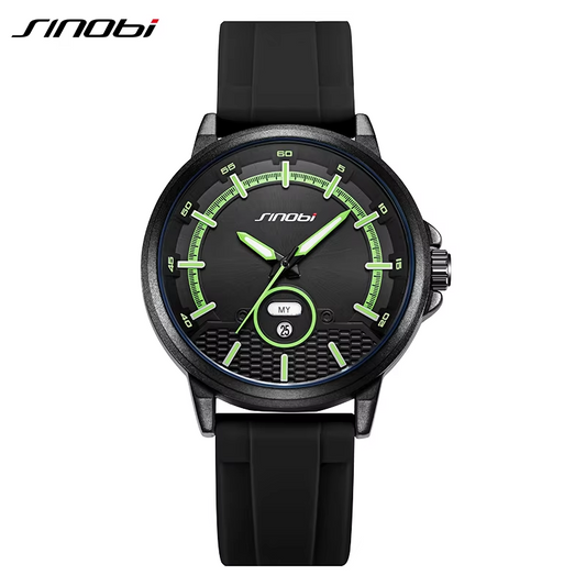 Sinobi Men’s Sports Quartz Watch with Silicone Strap – Luminous Dial & Calendar