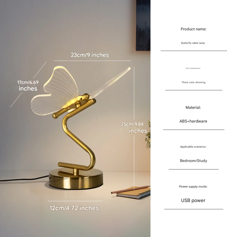 Butterfly Table Lamp – Modern Bedside Night Light for Bedroom or Living Room Decor