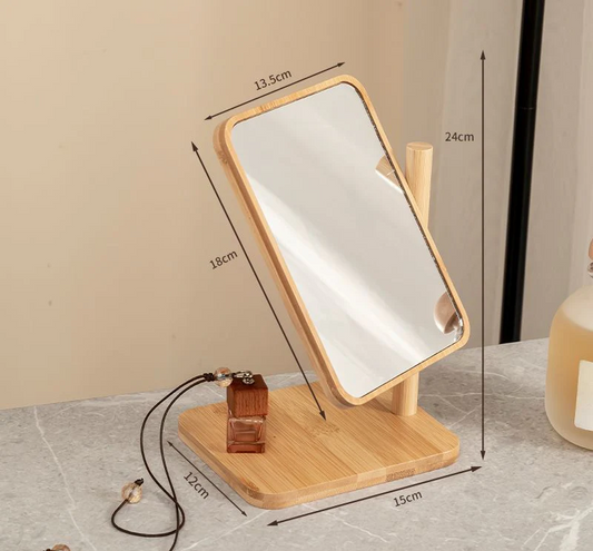 Rotatable High-Definition Wooden Makeup Mirror