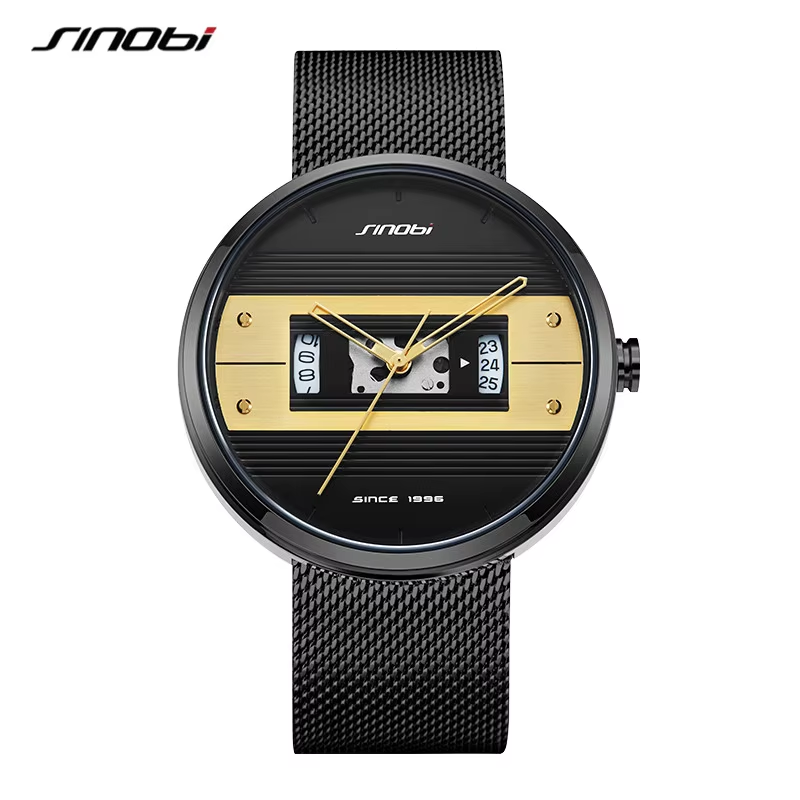 Sinobi Men’s Stainless Steel Sports Quartz Watch – Waterproof Chronograph Wristwatch