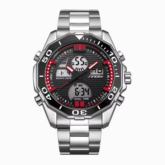 SINOBI Men's Digital Sports Watch – Multifunction Chronograph with Alarm & Stainless Steel Band