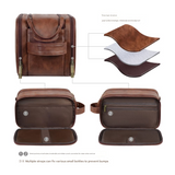 Men's PU Leather Travel Wash Bag - Large Capacity