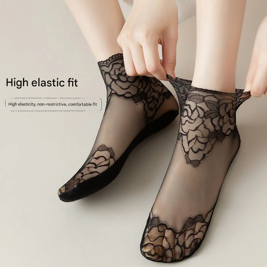 Women’s Lace Cotton Socks – Breathable Floral Short Anklets, Quick-Dry & Sweat-Absorbent