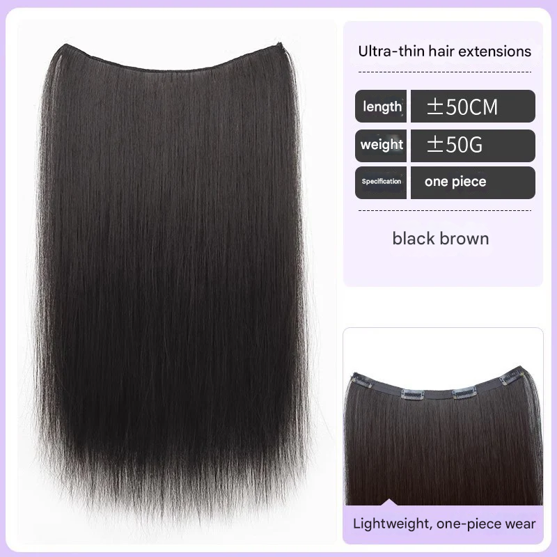 Natural Straight Hair Extensions – Seamless Volumizing Wig in Black & Brown Shades - 50cm long