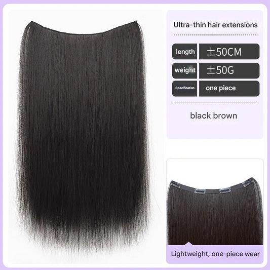 Natural Straight Hair Extensions – Seamless Volumizing Wig in Black & Brown Shades - 50cm long