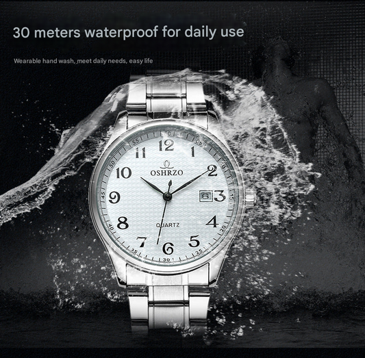 Oshrzo Men's Quartz Watches – Stainless Steel Strap, Calendar Display