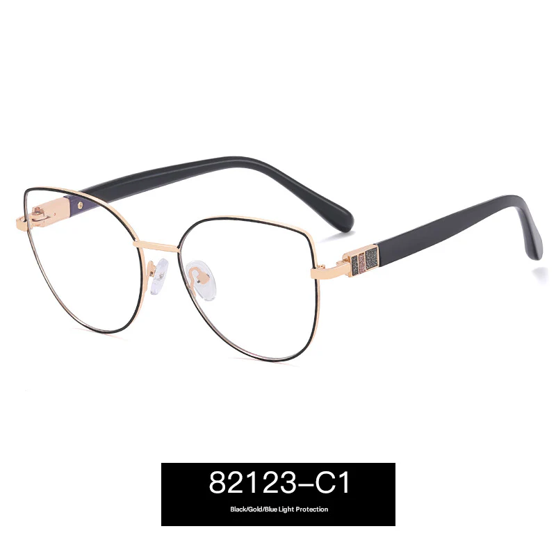 Women’s Cat-Eye Blue Light Glasses – Elegant Metal Full Frame with Rhinestone