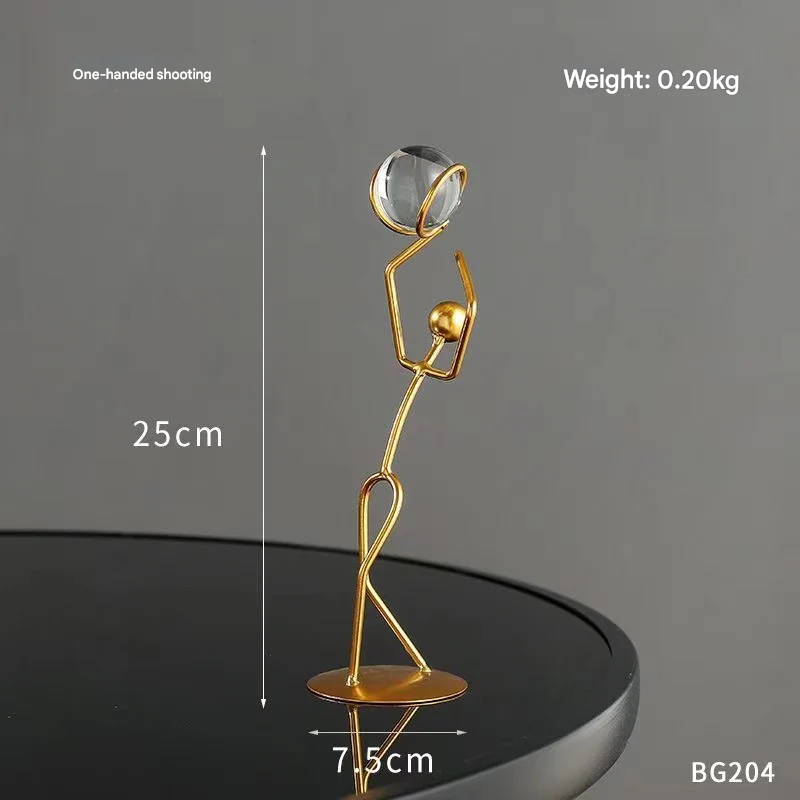 Modern Gold Sports Figure Decor – Iron Crystal Ball Sculpture for Home