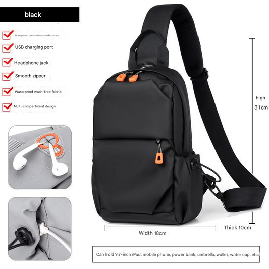 Men’s Crossbody Chest Bag – Oxford Shoulder Backpack with USB Port