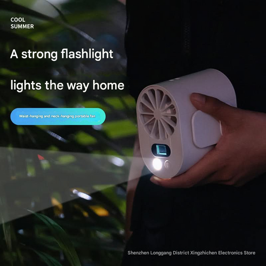 Portable Waist Clip Fan with Flashlight & Power Bank – Rechargeable