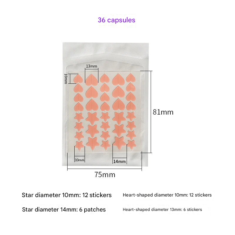 Colorful Heart & Star Acne Patches – Ultra-Thin Hydrocolloid Pimple Patch (36 Patches)