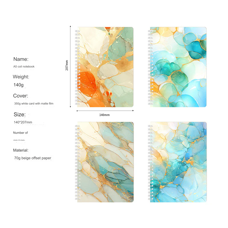 Marble Pattern Coil Notebooks - Pack of 4