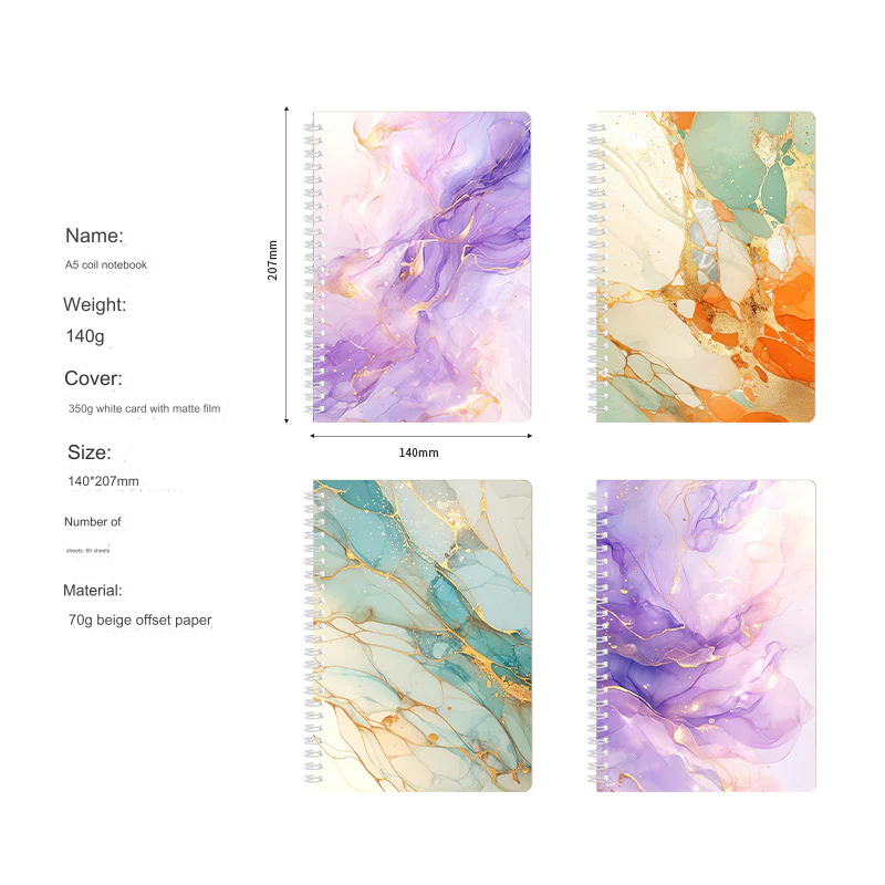 Marble Pattern Coil Notebooks - Pack of 4