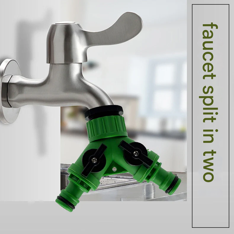 Garden Hose Splitter Connector – Plastic Green Nipple Diverter for Efficient Water Distribution