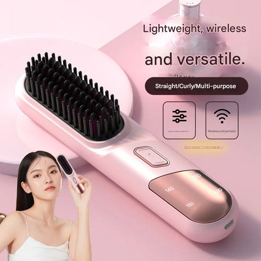 Wireless LCD Ceramic Hair Straightener Comb – Rechargeable