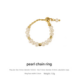 Adjustable Pearl Chain Ring – Elegant Gold Open Ring for Women