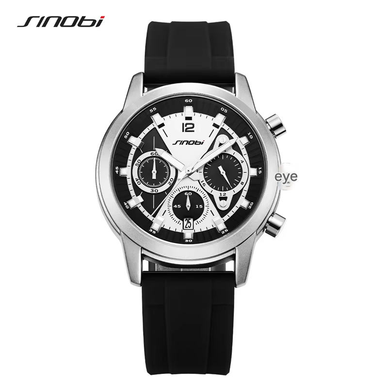 Sinobi Men's Sports Quartz Watch – Waterproof Silicone Strap with Multifunction Display